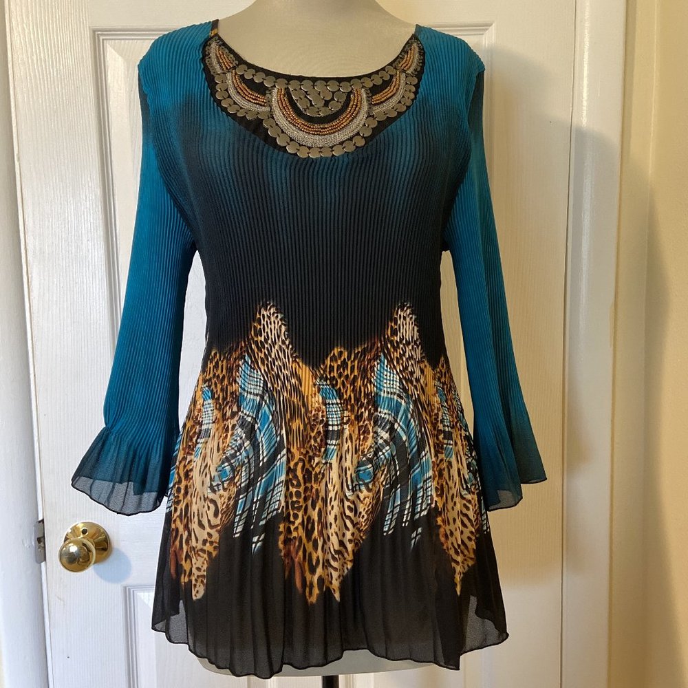 Investments Embellished Dressy Animal Print Top